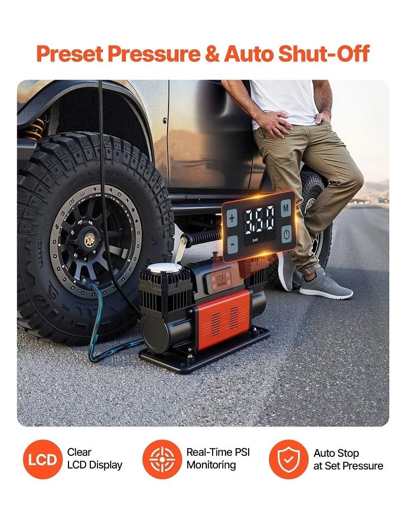 pompka do opon Pompka do opon 12V 150PSI pompa powietrza z cyfrowymi adapterami wyświetlacza LCD do samochodu ciężarowego SUV podwójny cylinder Przenośne kompresory powietrza