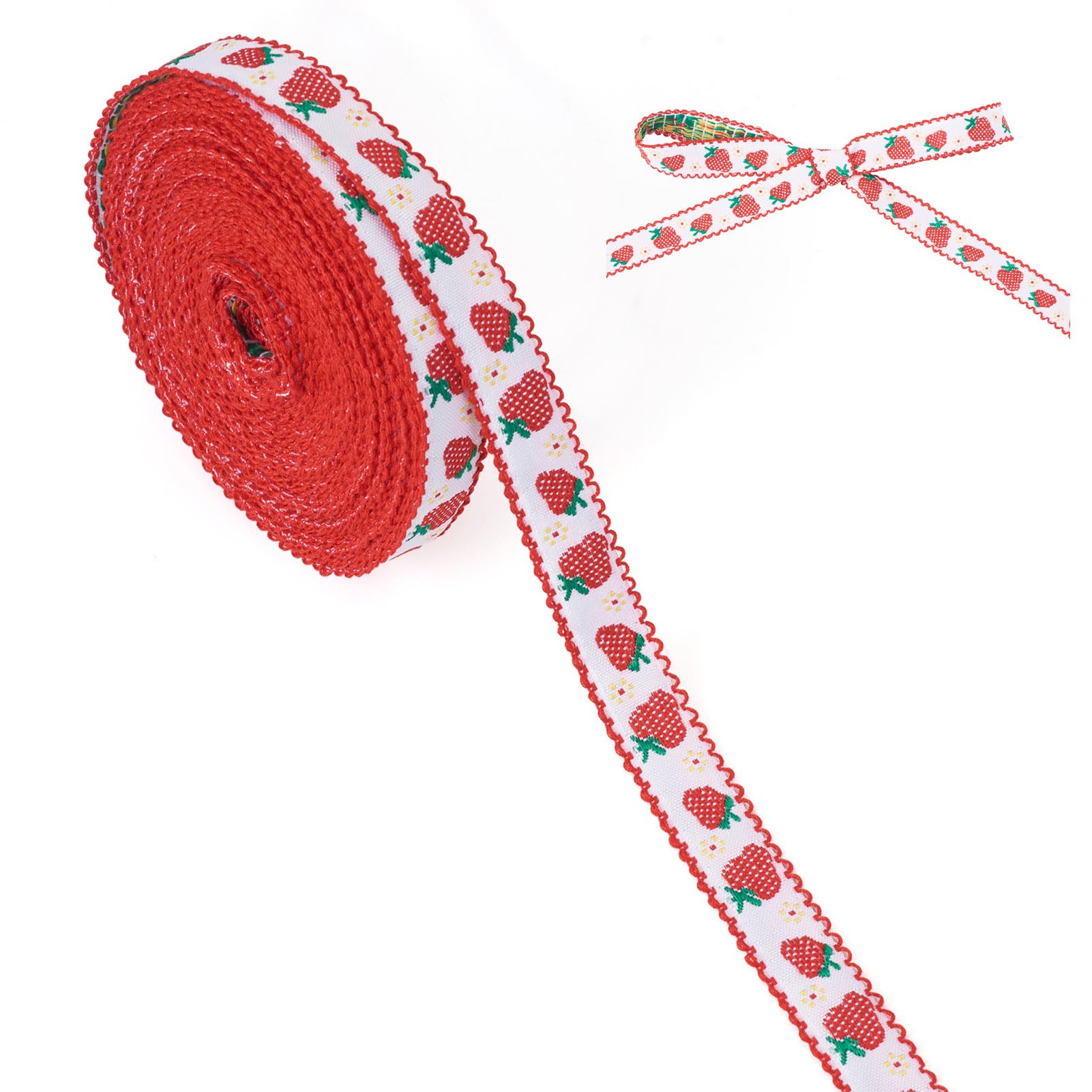 Crafans 10Yards 14MM Strawberry Ribbons White&Red Fruits Decorative Trims Lovely Strawberry Polyester Ribbon for DIY Clothing Accessories Bow Making Present Wrapped,Red&White