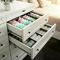 Vista 2 de Sock Drawer Organizer 3 Pack - Collapsible Fabric Storage Bins for Underwear Divider, Small Closet Organizers with 3 Compartments, Khaki