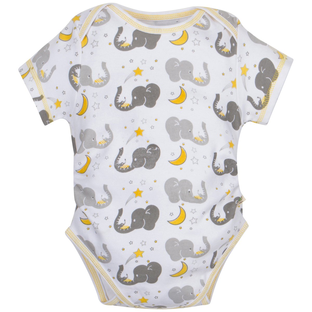 MiracleWearShort-Sleeve Patented Adjustable Expandable 100% Cotton Bodysuit by Miracle Blanket (6-12 Month, Grey Elephant)