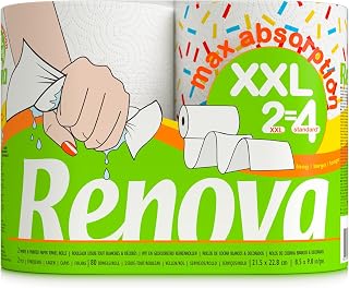 FORNOR RENOVA 67147 RENOVA MAXI ABSORBENT Kitchen Roll | 2 XXL rolls correspond to 4 standard rolls (2=4), double-layer, decorated paper, maxi absorbent and robust, FSC certified