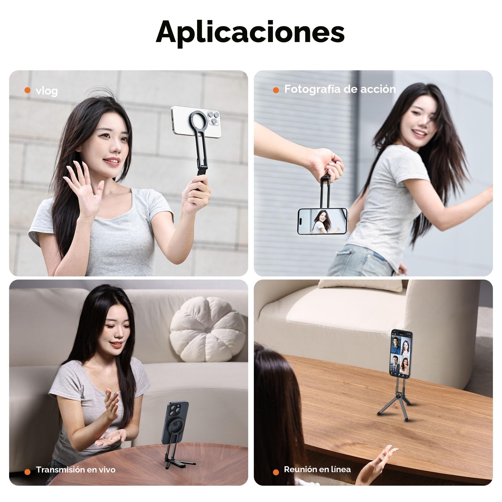 ULANZI MA30 Trípode Magnético para Teléfono Móvil, Mini Trípode Plegable de Aluminio, Imán de Doble Cara, Montaje Rápido, Compatible con iPhone 16, 15, 14, 13, 12 Magsafe, Gris