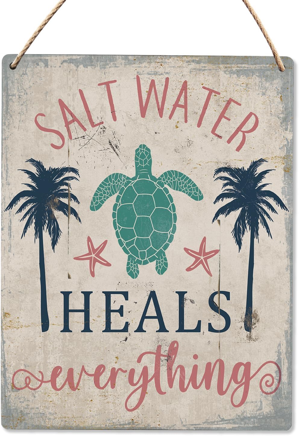 MANDALA SOUL Summer Ocean Beach Wall Decor Sign,Sea Turtle Wood Hanging Sign,Sea Turtle Palm Tree Beach Decorations for Home Coastal Beachy Room-image-8