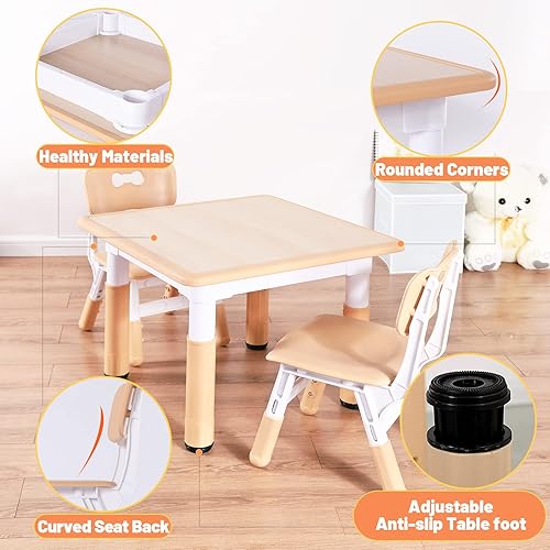 Miniatura 62 de FUNLIO Juego de mesa y 4 sillas para niños, juego de mesa y sillas para niños de 3 a 8 años, fácil de limpiar, mesa de artes y manualidades, para
