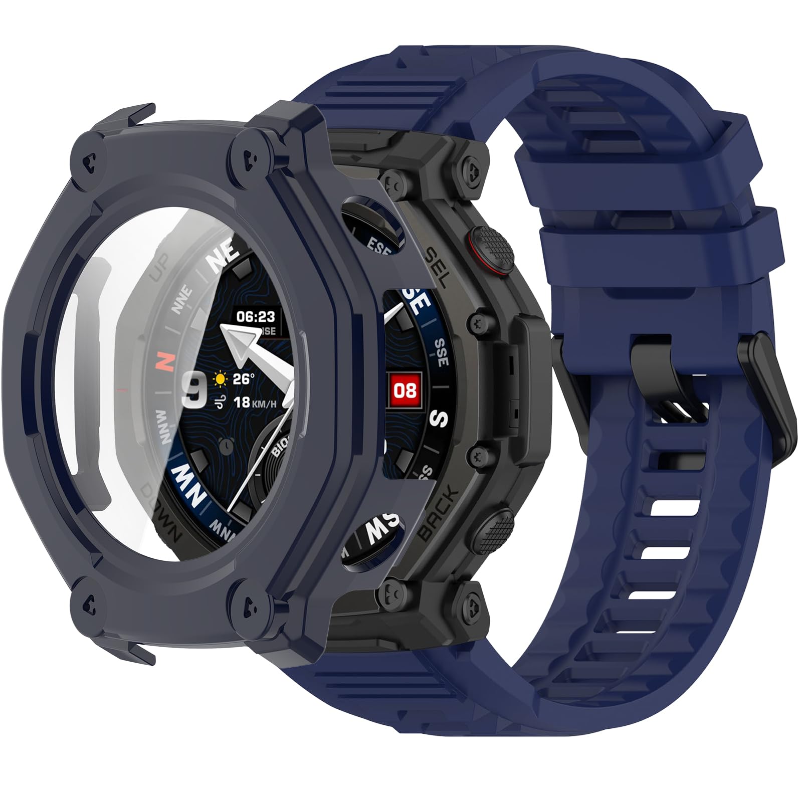 Compatible for Amazfit T-Rex 3 Pro 48mm Smart Watch Band, Quick Release Adjustable Silicone Replacement Strap with Watch Case