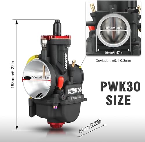 Miniatura 3 de NIBBI Carburador PWK30mm, apto para motor de motocicleta de 250 cc a 300 cc con chorros de carbohidratos con chorros de carbohidratos para