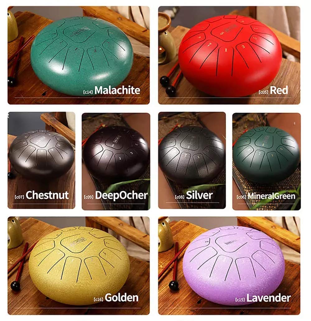 Tamburo A Lingua In Acciaio Da 12 Pollici A 11 Note, Tamburo A Percussione Manuale, Set Di Strumenti A Batteria Etereo Con Borsa Per Il Trasporto, Bacchette, Tacche Per Bacchetta (Color : Gold)