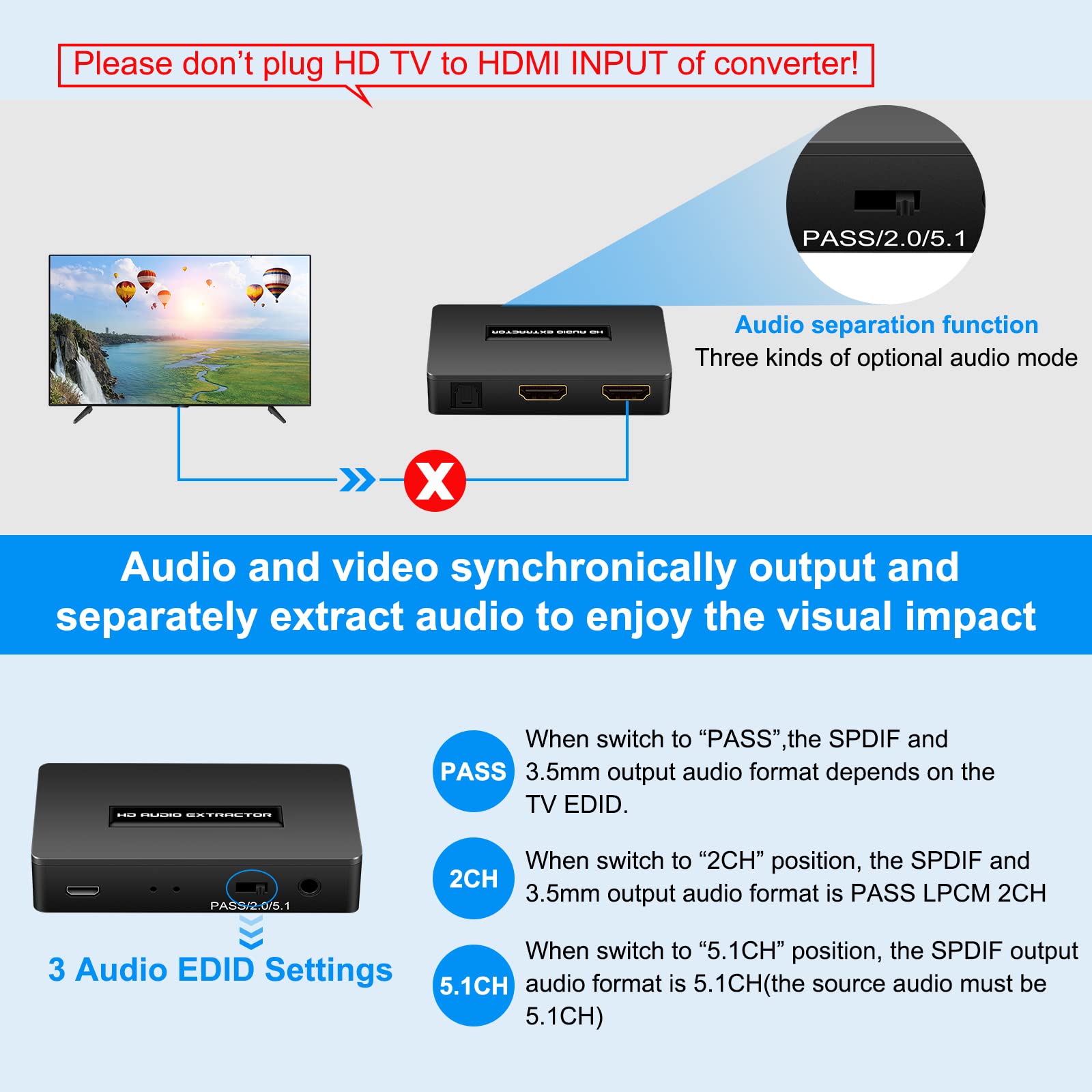 Adaptador de audio HDMI HDMI HDMI a HDMI de 3,5 mm con salida Spdif compatible con 1080P 3D compatible con PS4 Fire Stick Blu-Ray, etc.