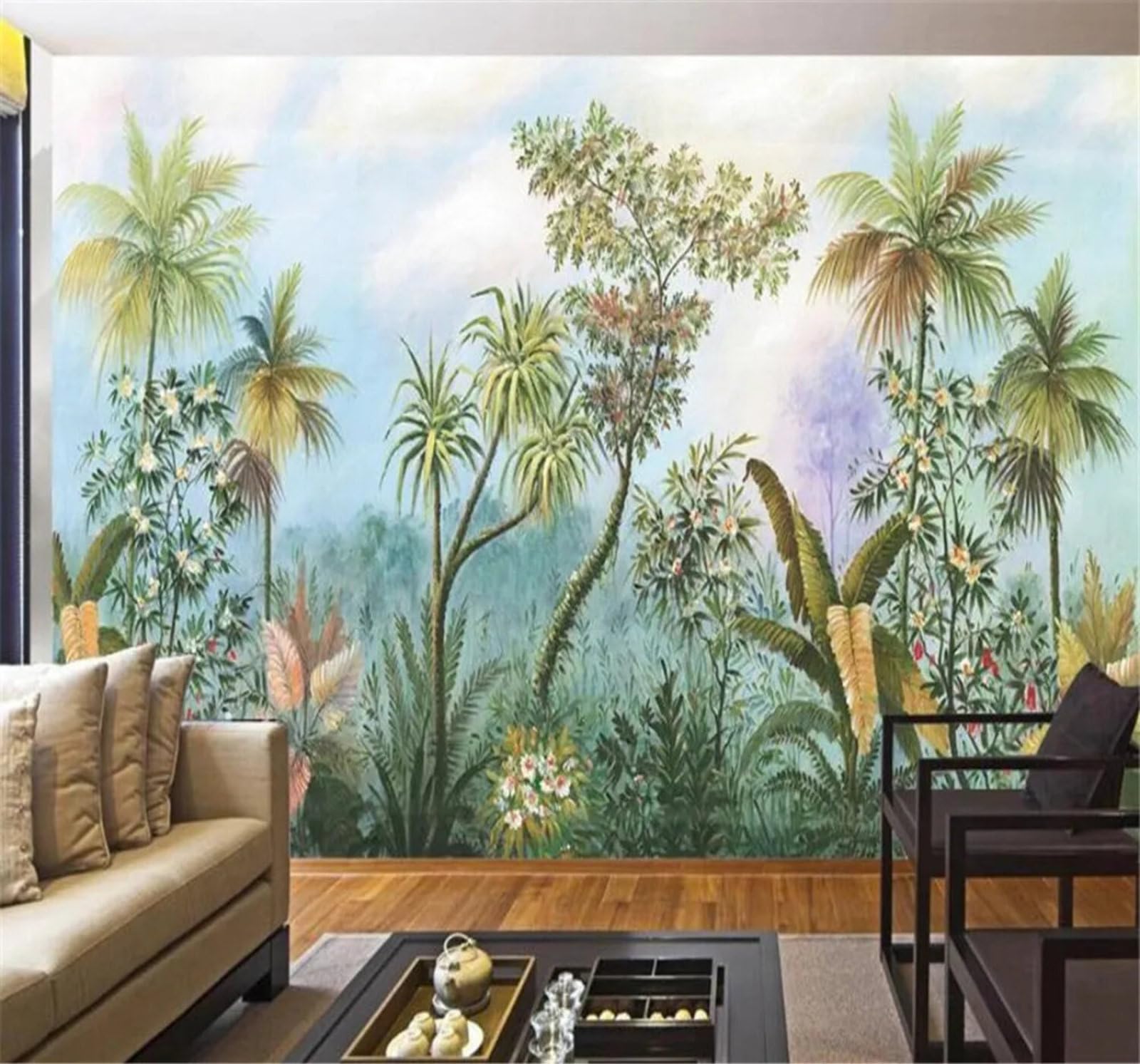 Tzxztt Hand Drawn Aesthetic Fresh Garden Woodland Modern 3D Wallpaper Premium Textured Silk Neutral Tones Material Ideal for Living Room Bedroom-400cm×280cm