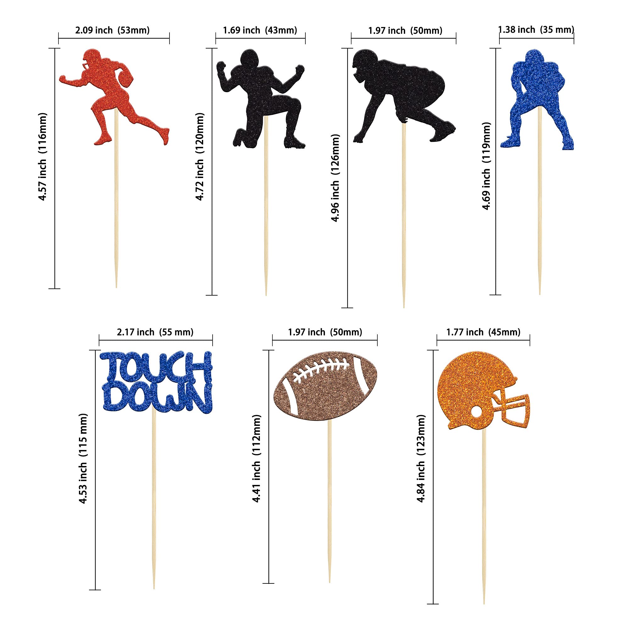 Gyufise 28Pcs Rugby Ball Player Cupcake Toppers Rugby Cake Decorations for Soccer Player Theme Treats Food Decorations Rugby Ball Party Supplies