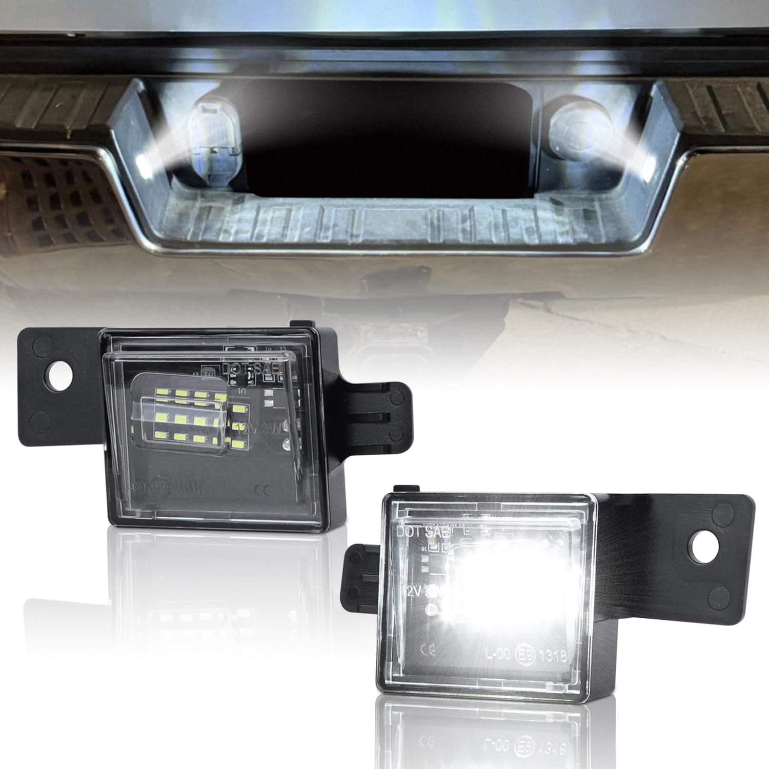 LED License Plate Lights Assembly 6000K White Rear Tag Lamps Compatible with 2014-2025 Chevy Silverado GMC Sierra 1500 2500HD 3500HD 2015-2022 Colorado Canyon Pickup Truck, 2 Pack