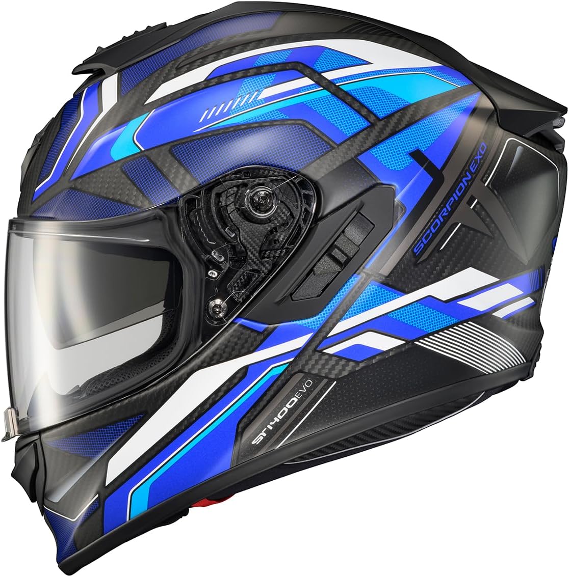 ScorpionEXO ST1400 EVO Carbon Fiber Full Face Sport Touring Street Motorcycle Helmet - Bluetooth Ready Speaker Pockets DOT ECE Hex (Matte Blue - Medium)
