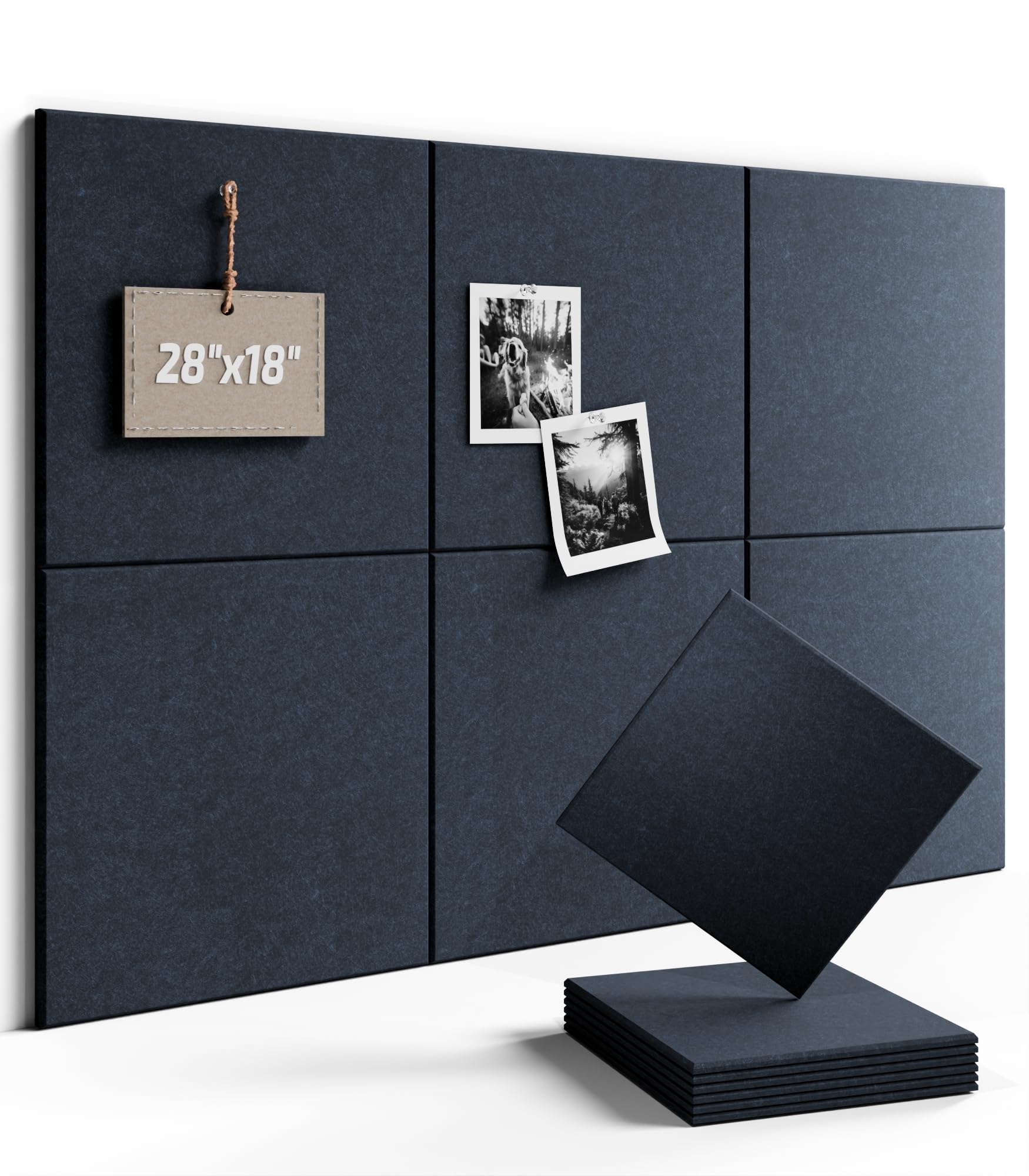 Fluxynara Felt Bulletin Board Tiles -28"x18" Cork Board Alternative for Office Decor, Push Pin Board Wall Organizer 6-Pack - Navy Blue