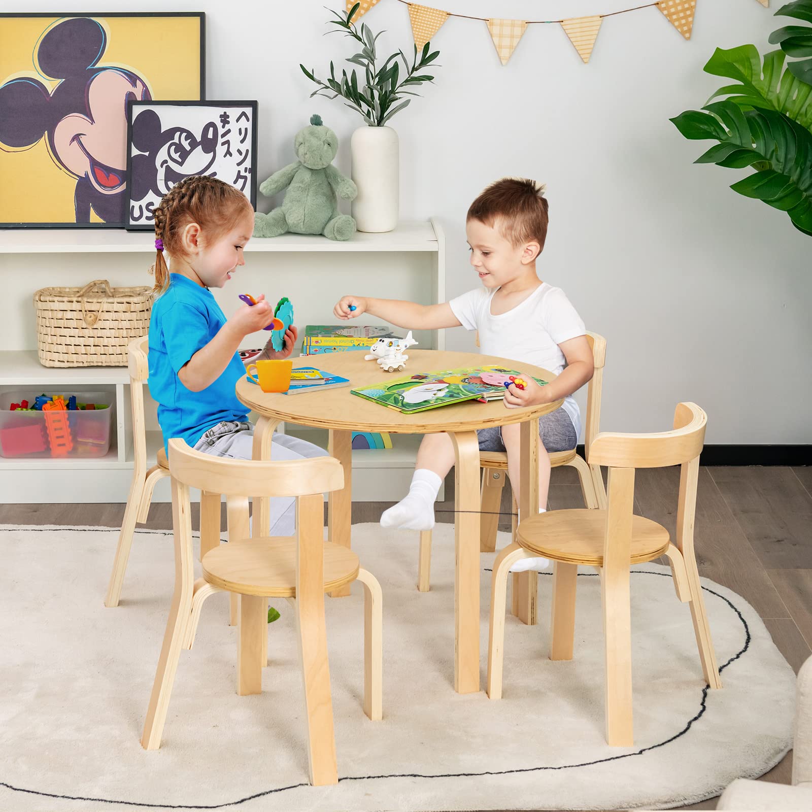 LIFEZEAL Table Pour Enfant Avec 2 Chaises, Adorable Ensemble De Sièges En Plastique, Meubles Pour Enfants Avec Dossier Et Bords Ronds, Table Et Chaises Pour Filles Et Garçons (vert