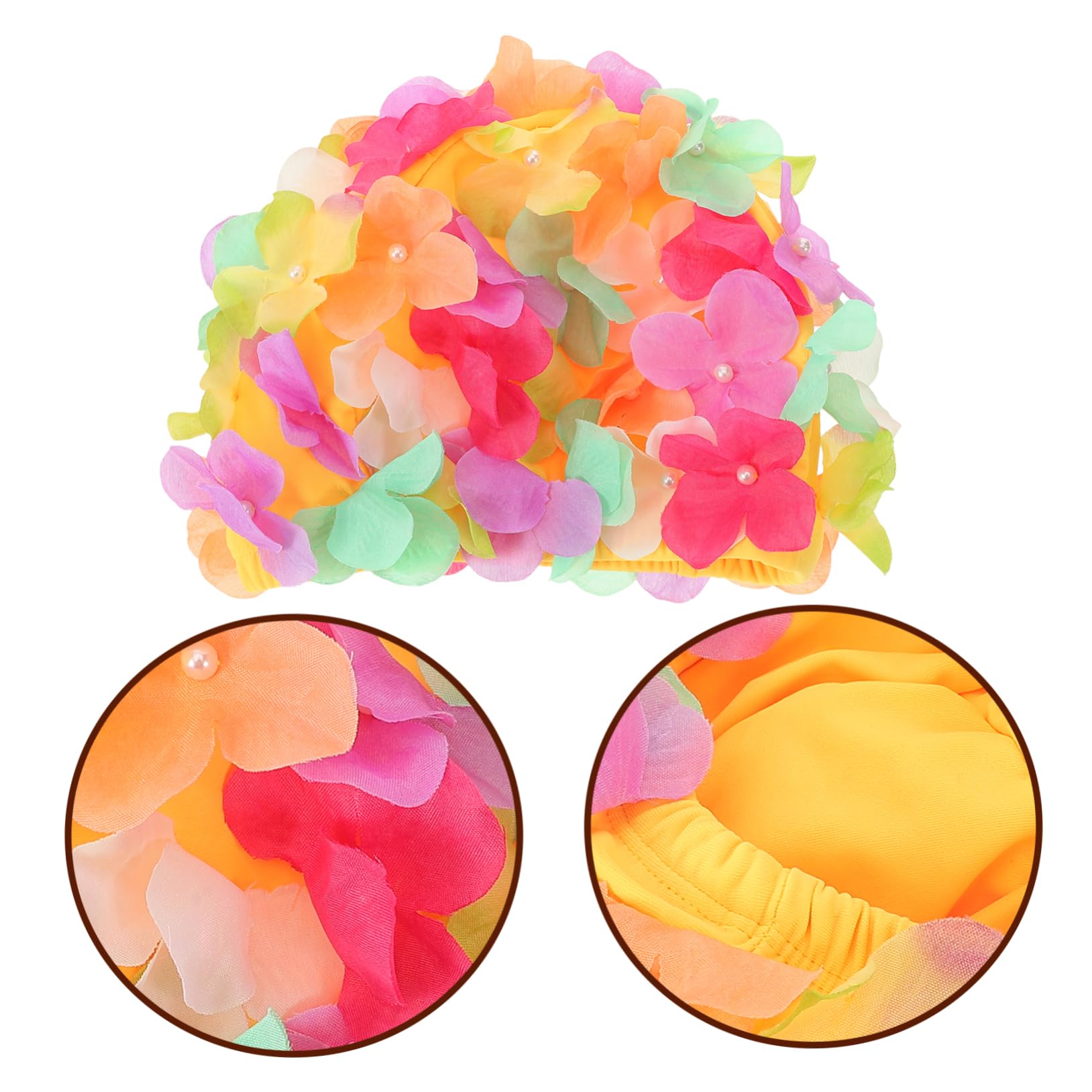POPETPOP Bonnet de Bain Femme Élastique avec Fleurs Chapeau de Natation Protecteur pour Cheveux Longs Confortable Respirant