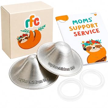 RFC Silver Nursing Cups - 999 Silver Nursing Pad - Nipple Shield Kit for Nursing Newborn - Breastfeeding Essentials - Nipple Cover Breastfeeding - with Silicone Ring & Cleaning Scotch & Case XL
