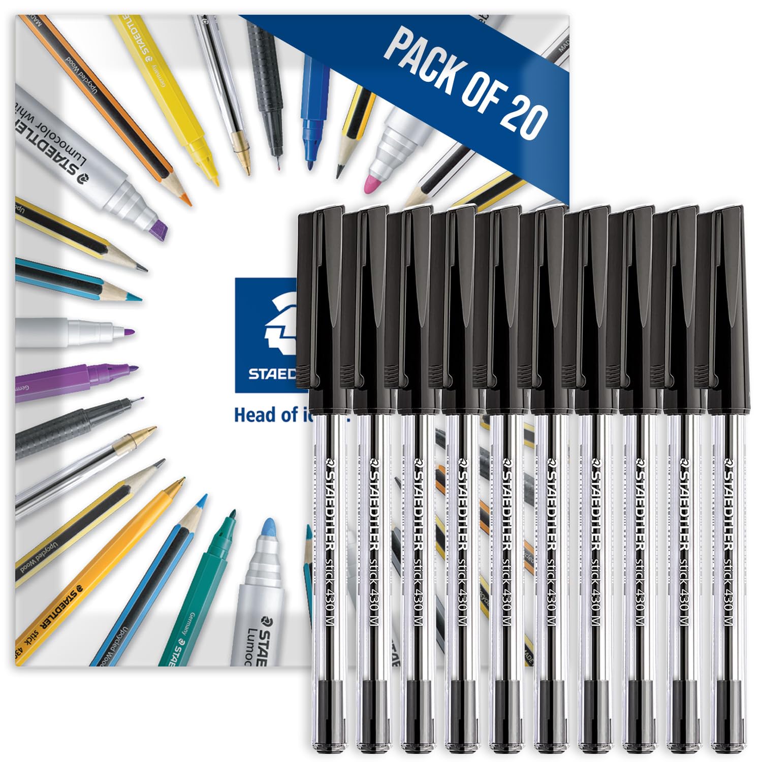 STAEDTLER 430M Stick Ballpoint Medium Pens Pack of 20 Black