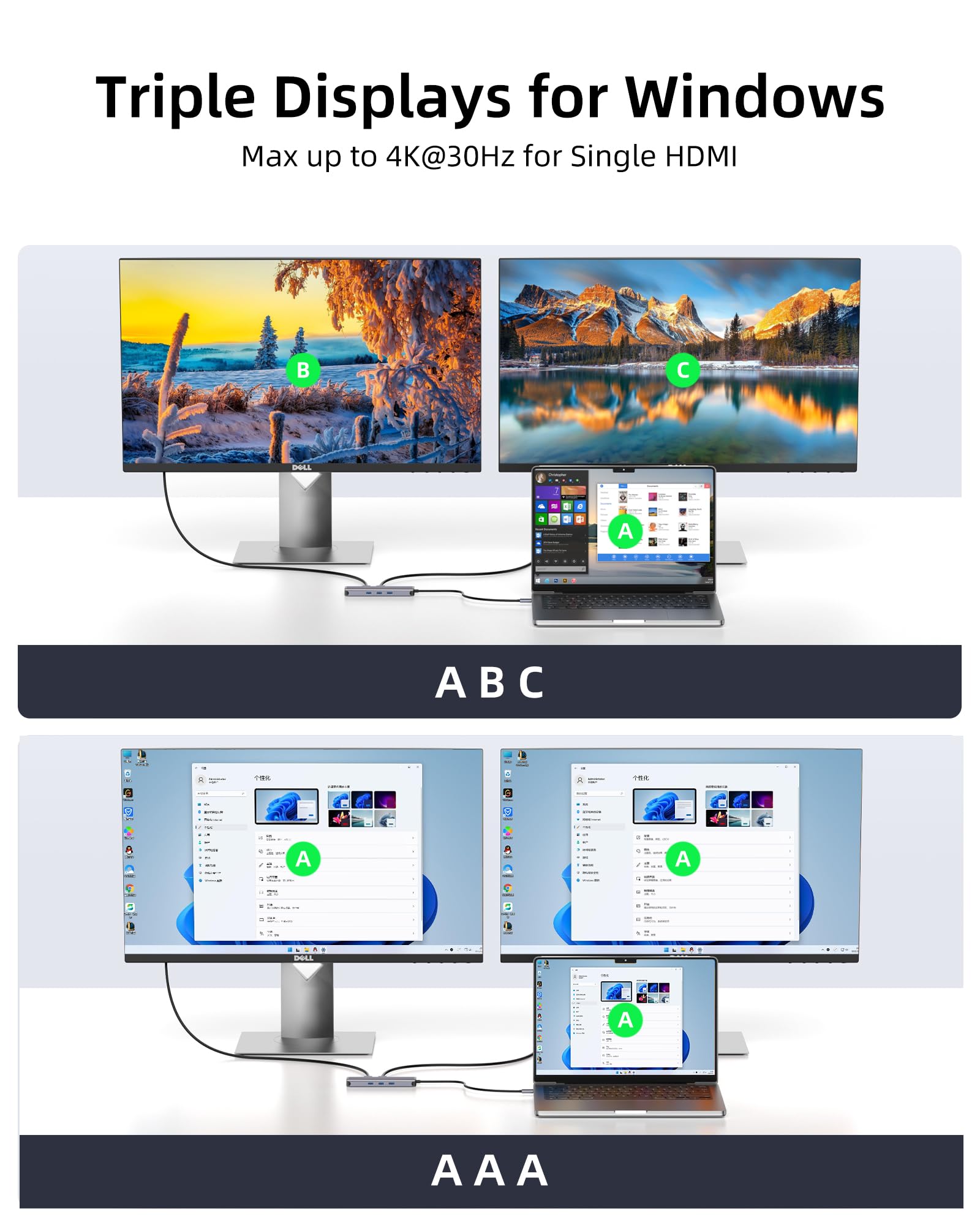 Stacja dokująca USB-C, podwójny monitor, 10 w 1, koncentrator USB C do HDMI, adapter VGA z 1 Gbit/s Ethernet, ładowanie 100 W, hub USB-C do USB, audio 3,5, czytnik kart kompatybilny z laptopami