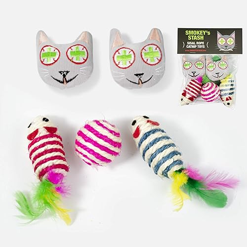 Miniatura 7 de Smokey's Stash Juguetes rellenos de hierba gatera con ratón de sisal y bola