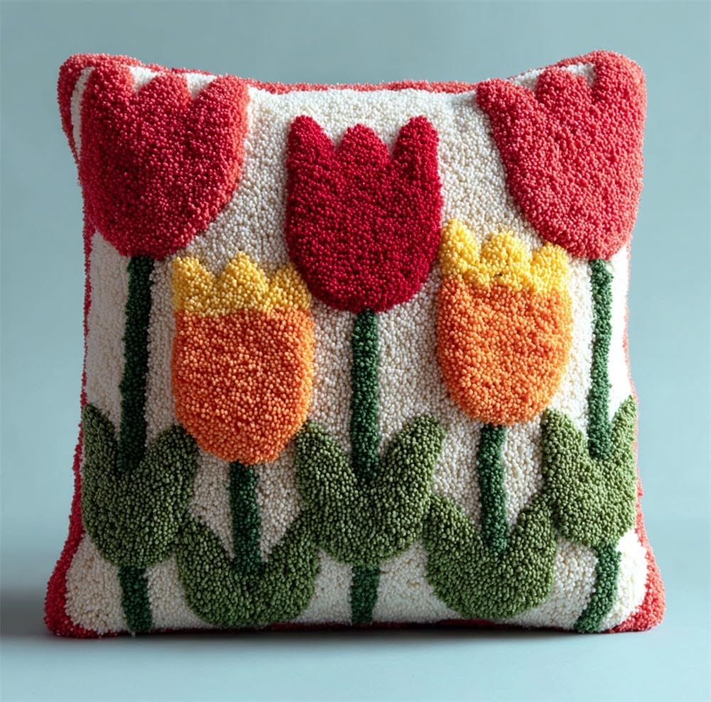 Taxpy Latch Hook Pillowcase Embroidery Kit,Tulips 17X17In