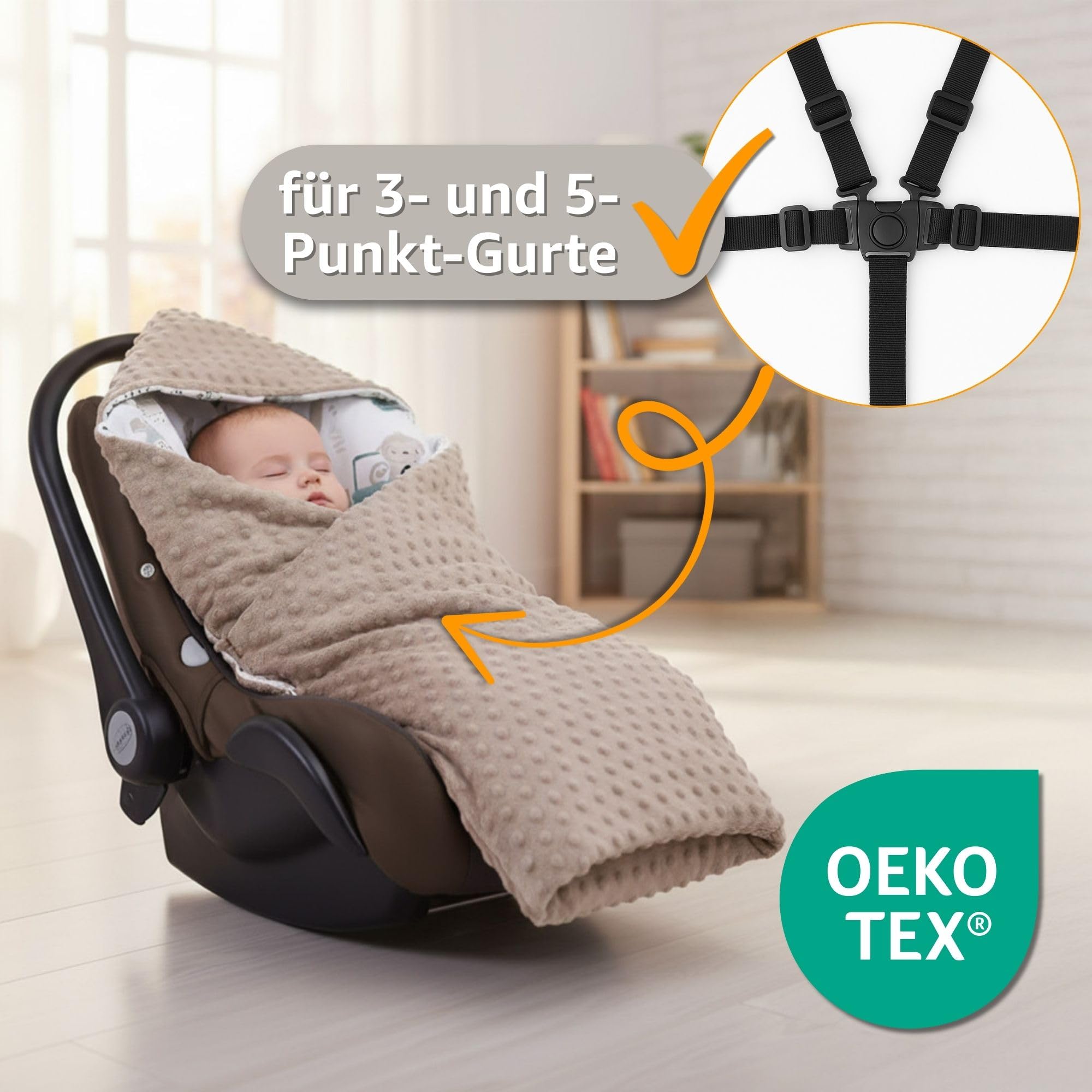 Sacco ovetto coperta invernale 90x90 cm - universale lavabile copertina per passeggino bebe per seggiolino auto bambino o swaddle neonato 0-6 mesi Oeko-Tex Gufo Grigio Chiaro