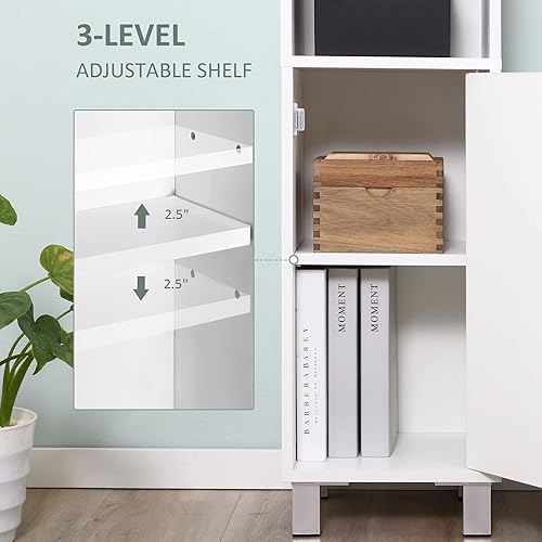 Miniatura 5 de kleankin Armario alto de almacenamiento para baño con espejo, gabinete de torre independiente de madera con estantes ajustables, para baño o sala de