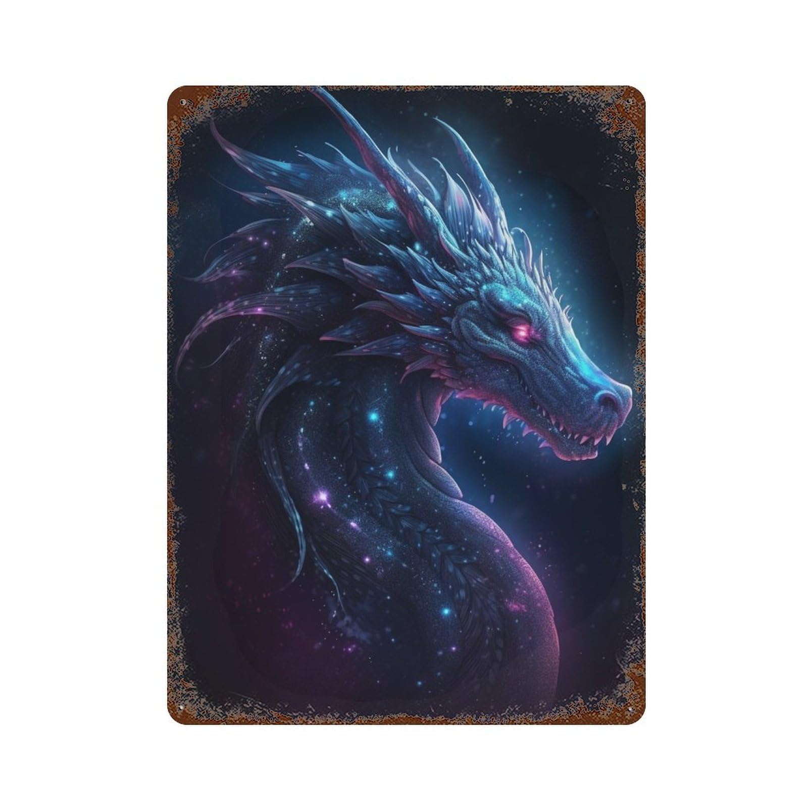 Galactic Dragon Artwork Rust Effect Tin Sign 15.7"x11.8", Industrial Home Decor for Garage, Pub Or Kitchen