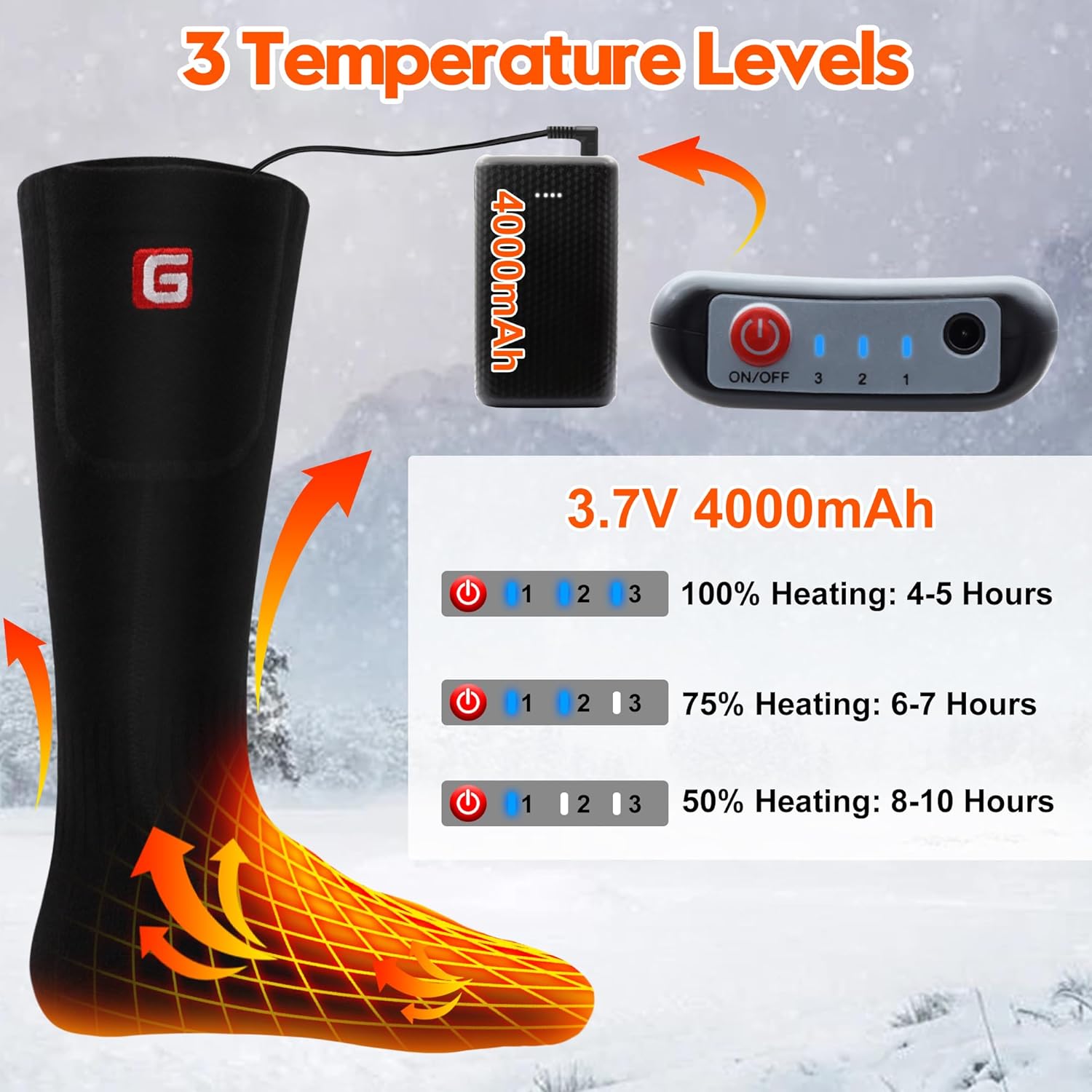 Heated Socks for Men Women, Rechargeable Electric Battery Heating Socks Winter Washable Thermal Socks Foot Warmers for Hunting Skiing Camping Motorcycling Riding Outdoors