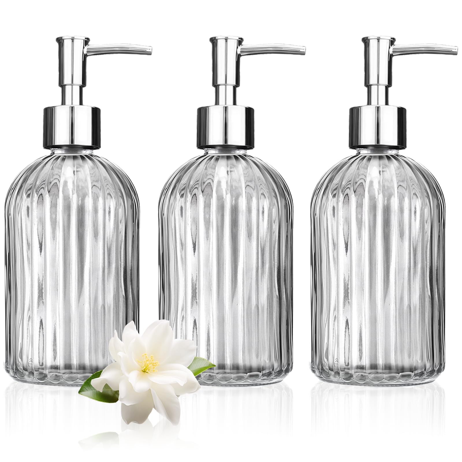 Confezione da 3 dispenser di sapone in vetro con pompa antiruggine, dispenser di sapone liquido ricaricabile da 400 ml, per bagno e cucina