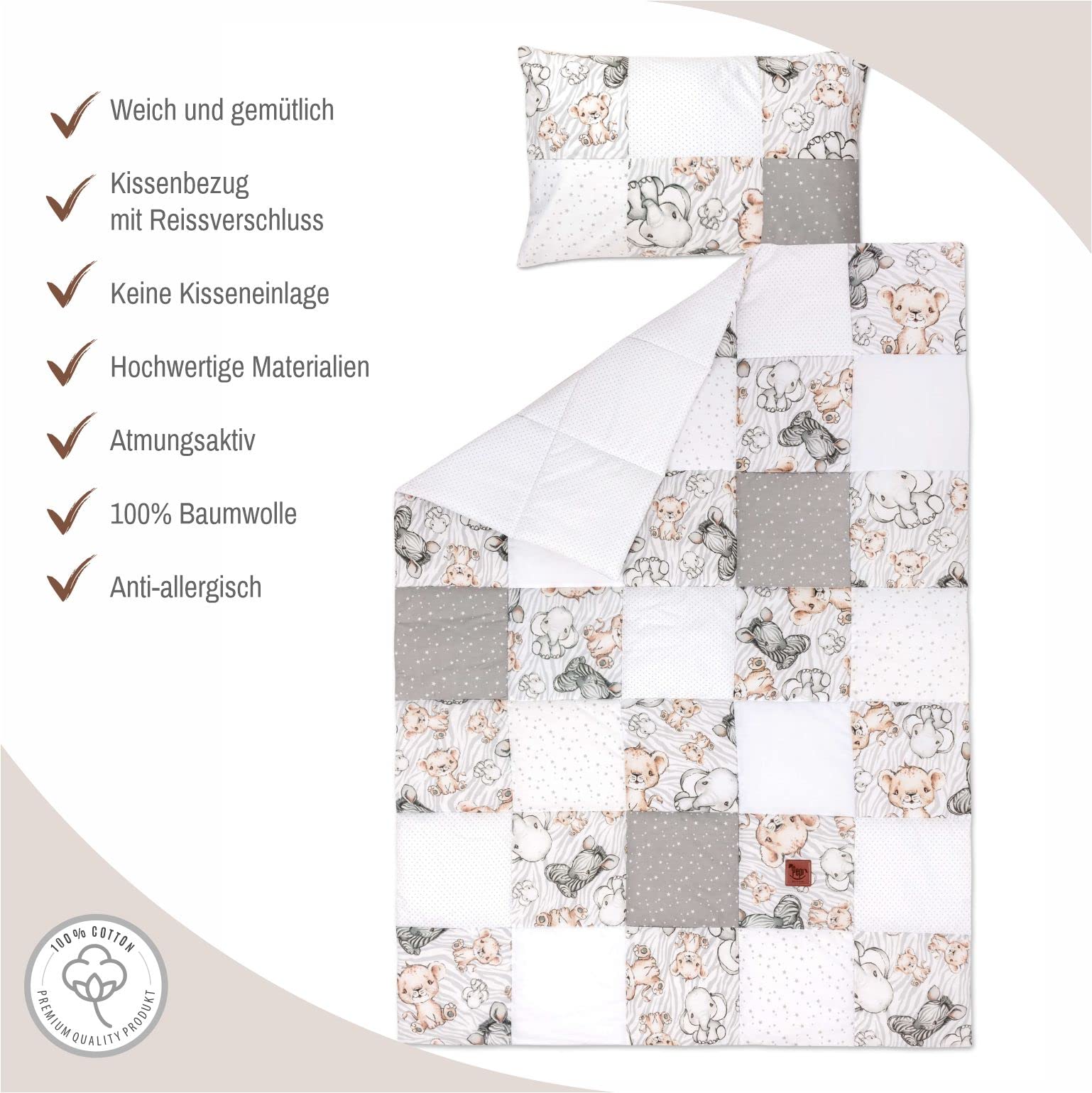 Pepi - patchworkowa kołdra i poduszka dla niemowląt – kołdra dziecięca – kołdra dziecięca 100 x 140 cm – poszewka na poduszkę 40 x 60 cm – pościel dla niemowląt – zestaw do łóżeczka dziecięcego –