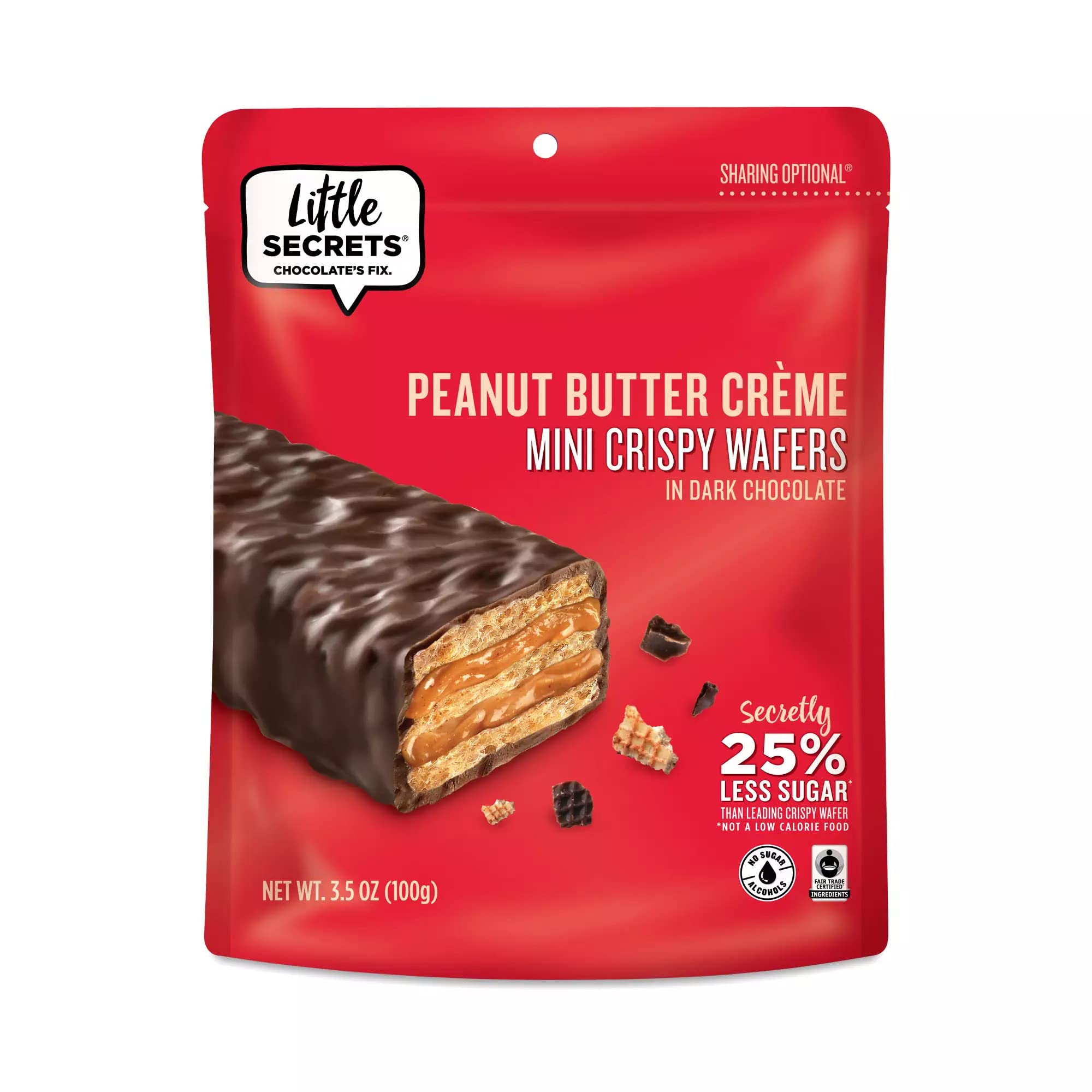 Little SecretsMINI Crispy Wafers | 30% Less Sugar | Guilt-Free | Nothing Artificial (Peanut Butter & Dark Chocolate, 3-Pack (30 Minis))