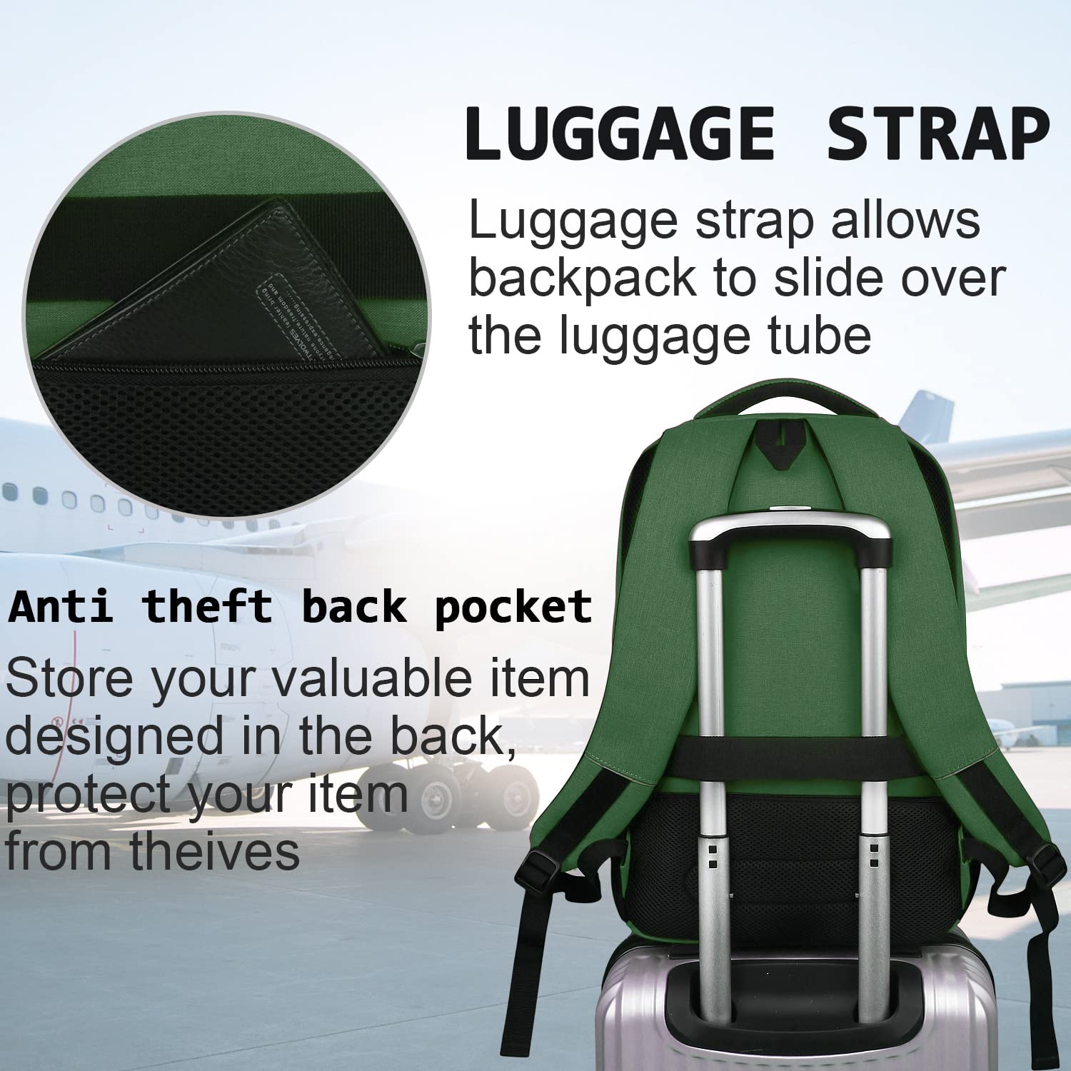 Volher Laptop Backpack,Business Travel Anti Theft Slim Durable Laptops Backpack with USB Charging Port,Water Resistant College Computer Bag for Women & Men Fits 15.6 Inch Laptop and Notebook-Green