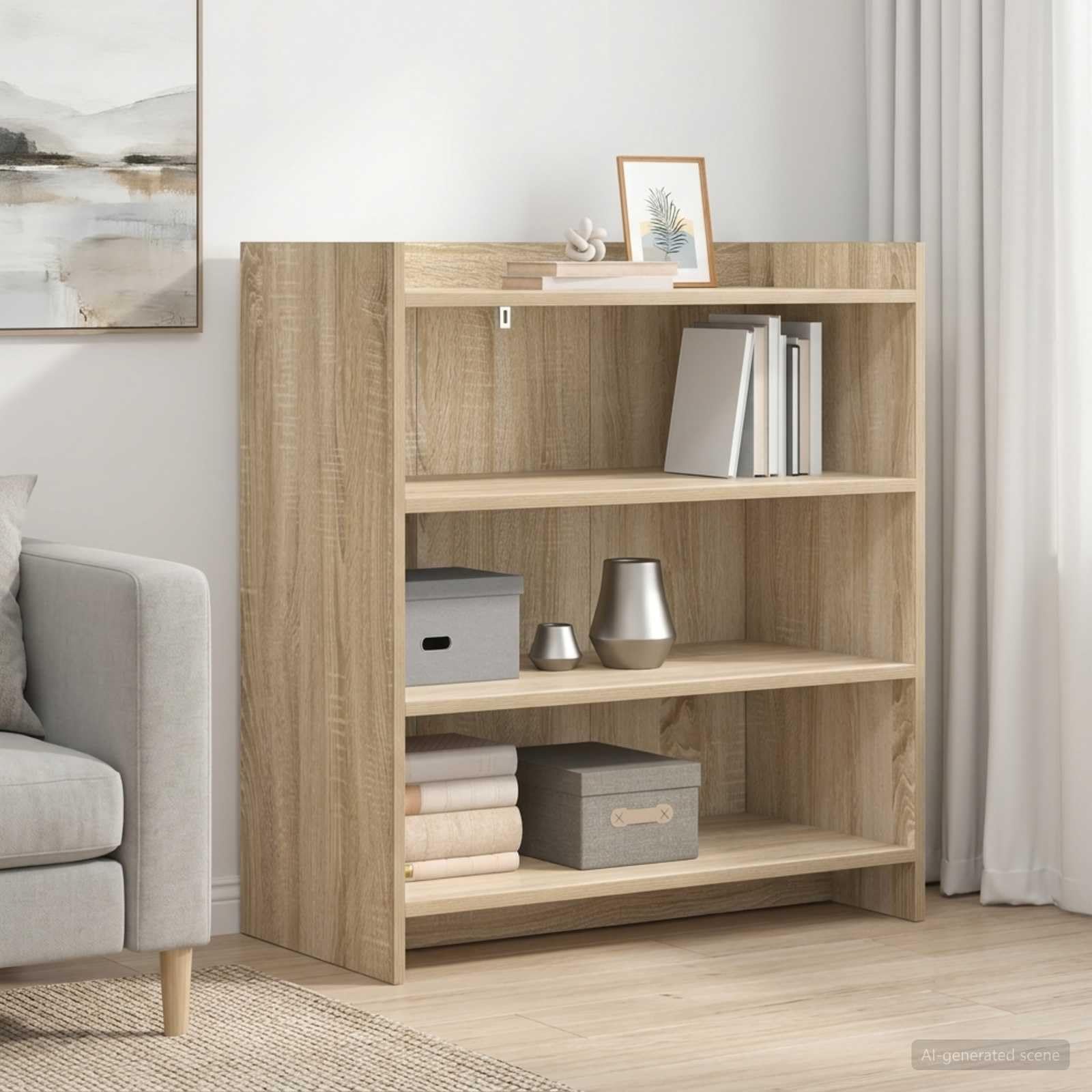 Générique Credenza in rovere Sonoma 75 x 36 x 80 cm Legno Ingenierie | 3 scomparti, scaffali, portaoggetti per stoviglie deco, facile da pulire, semplice da montare