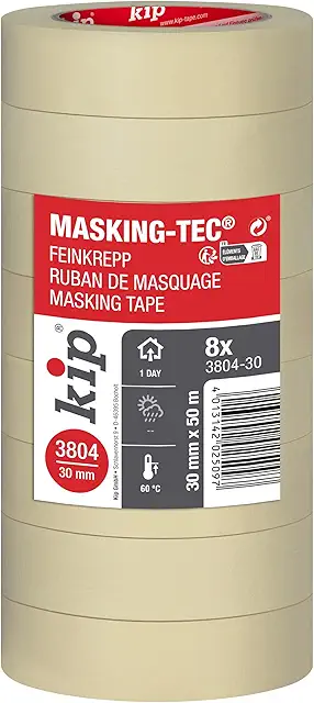 Kip 3804-30 - Rollo de Cinta Crepe (30 mm x 50 m, 8 rollos) para Pintura Profesional