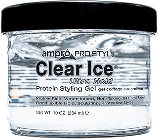 AmPro Pro Styl Clear Ice Styling Gel - Protects and Strengthens Your Strands - Non-Flaking, Alcohol Free, Vegan Formula - Flexible, Touchable Hold for All Hair Types - 10 oz