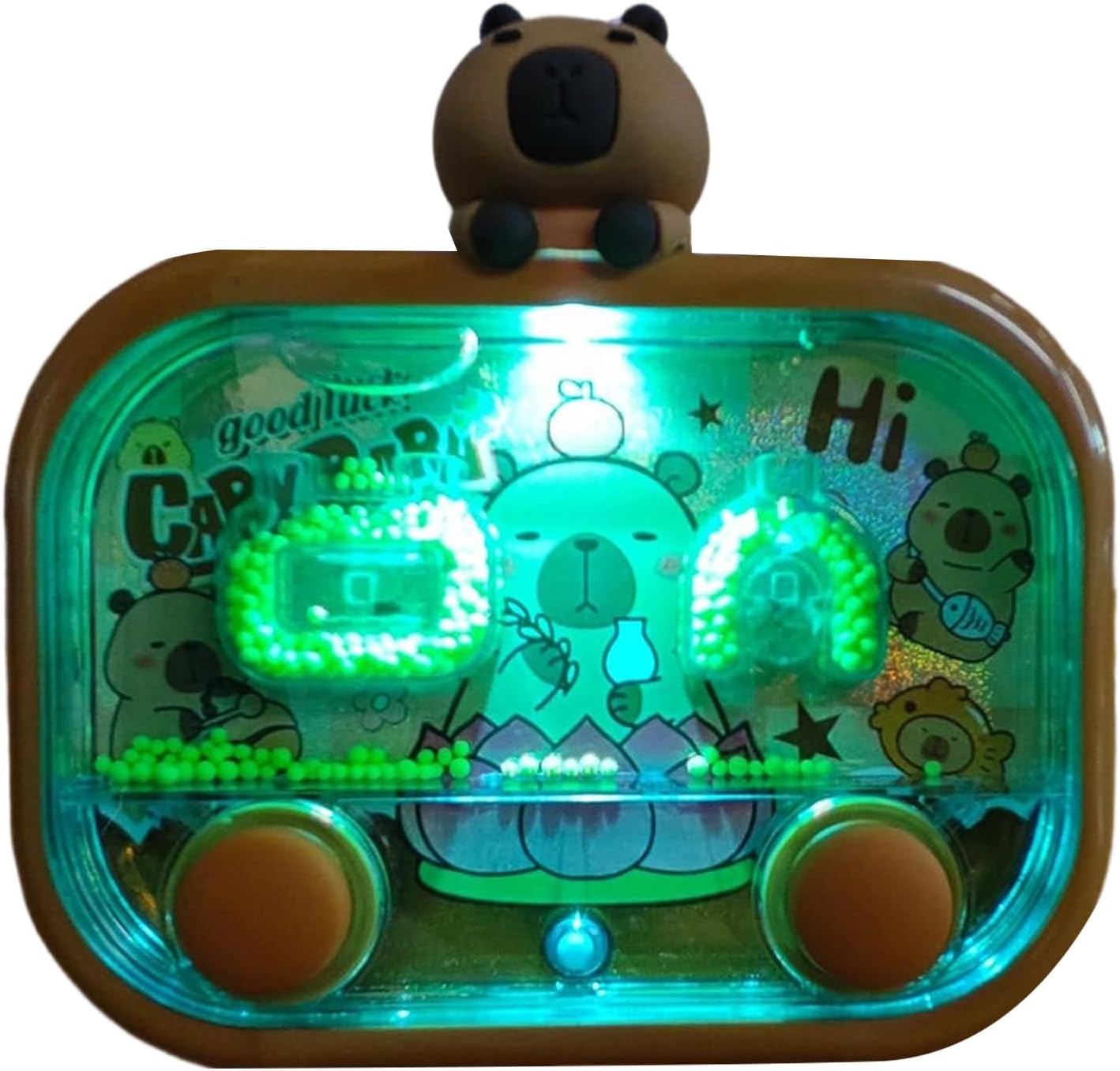 LED Handheld Water Game, Capybara Double-Button Toss Toy, 5.11x4.92x0.78 Inch Game with Water Beads, Light Up Waters Material, Toss Toy with Cute Design, Travel Games for Children and Students