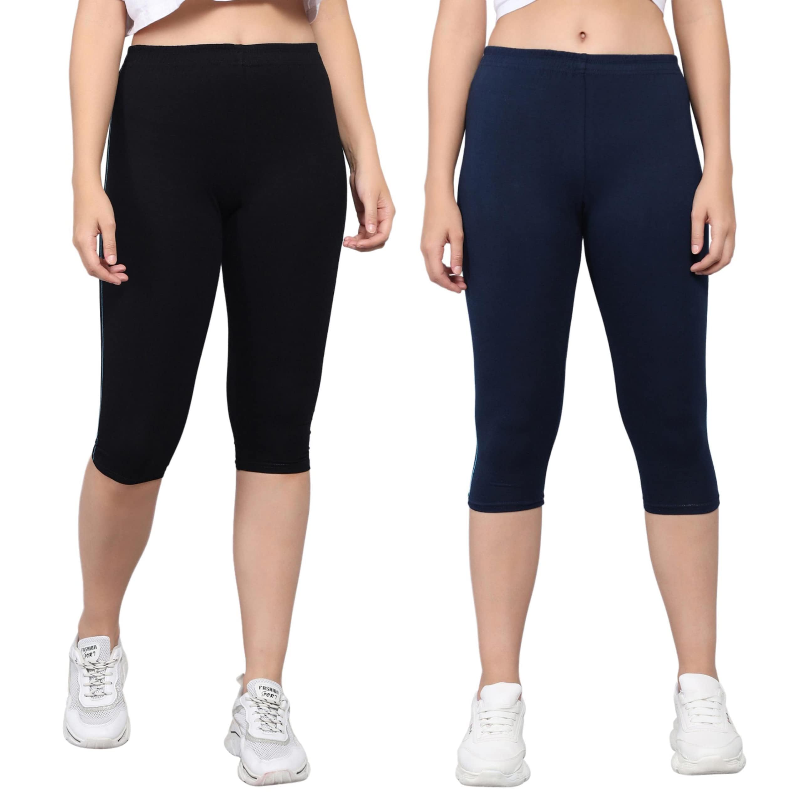 Women's Cotton Calf-Length-Capri Combo Pack of Capris Pants | Comfortable & Breathable Fabric | Perfect for Office, Casual | Black/Navy | 38-image-46