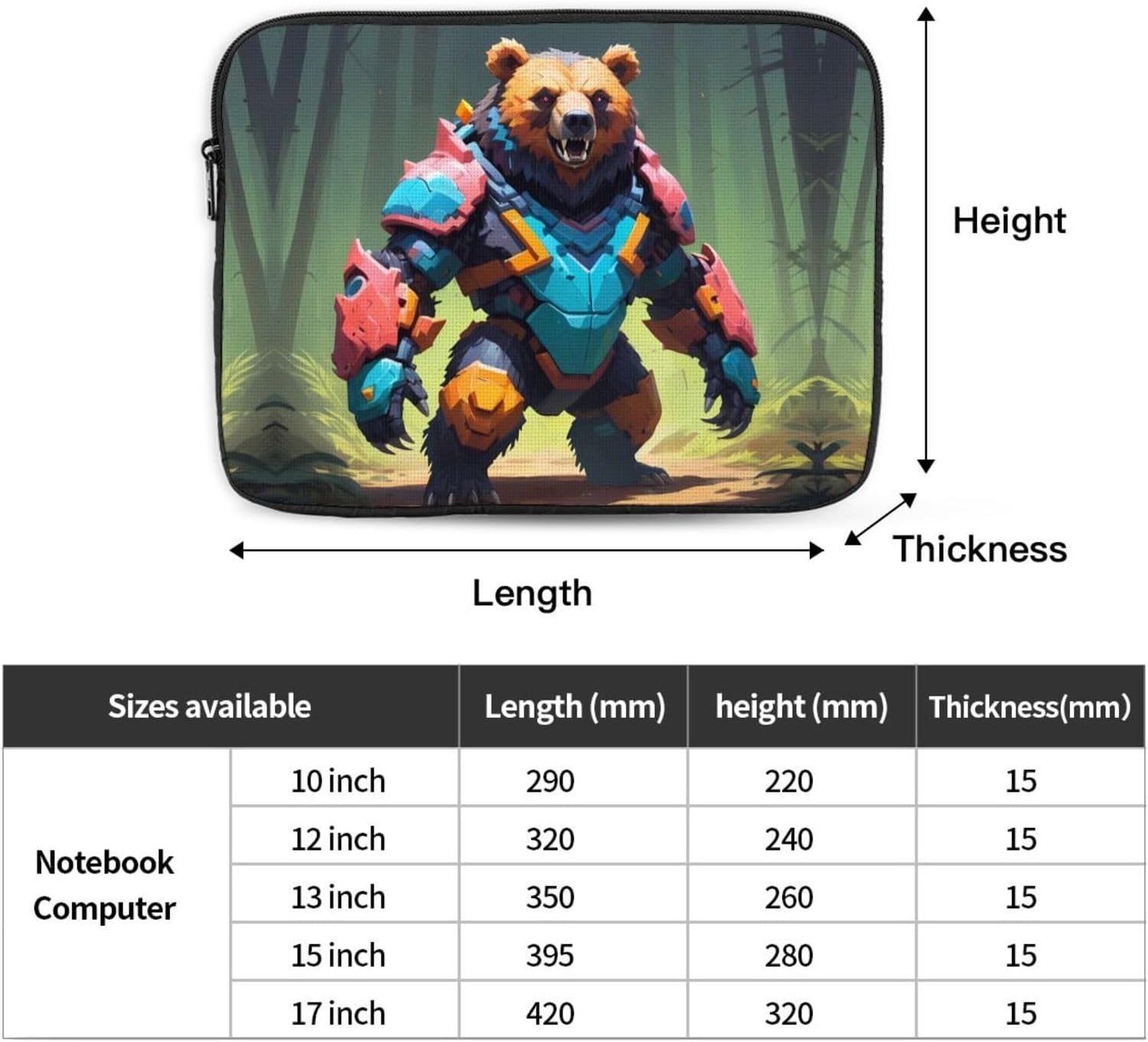 Pixel Predator Bear Printed 13 inch Laptop Case, Business/Office Commuter Laptop Case image 4