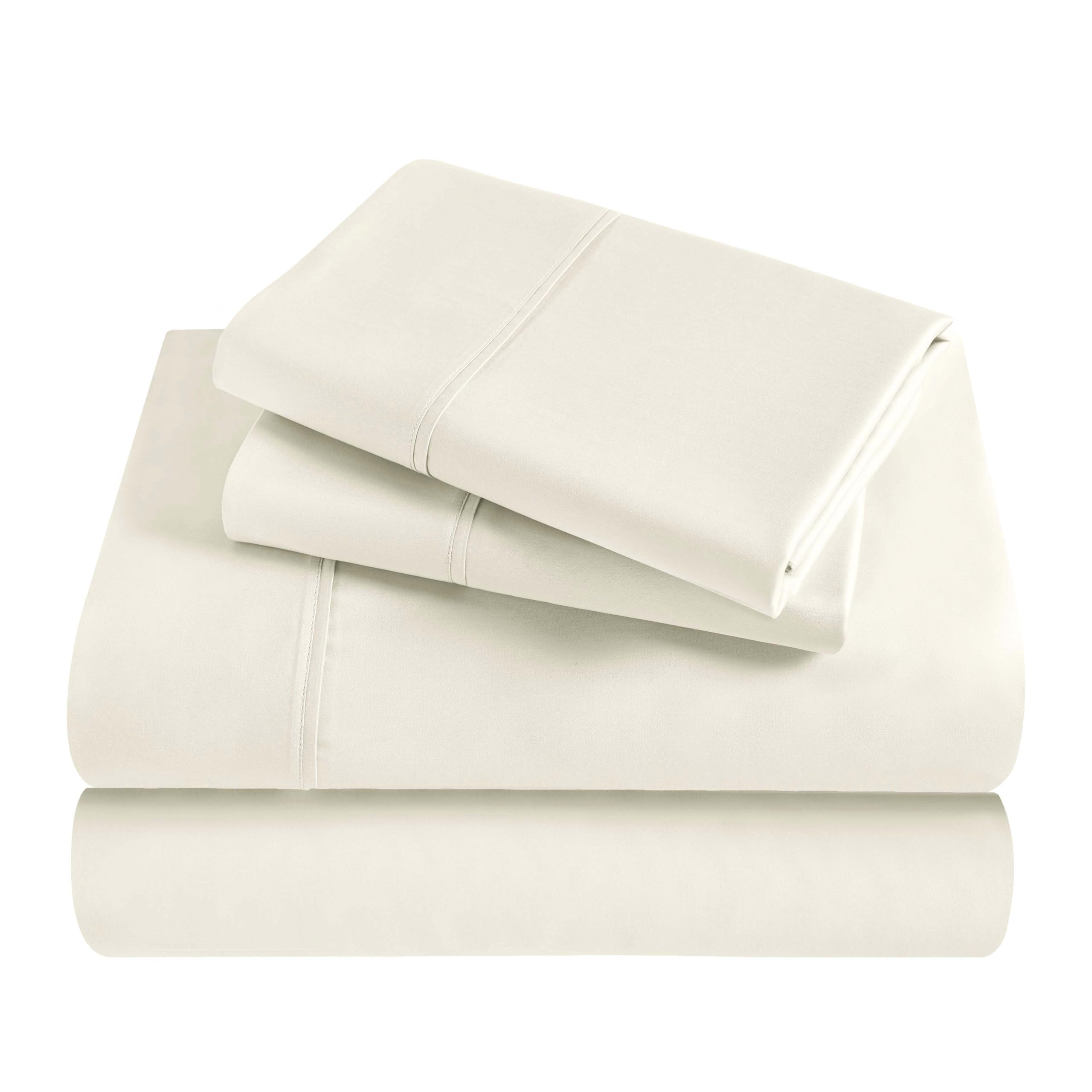 Superior Modal from Beechwood 300 Thread Bed Sheet Set, 1 Elastic Extra Deep Fitted Sheet, 1 Flat Sheet, 2 Pillowcases, Soft Cool Sheets, Sateen Weave, Bedding Essentials, California King, Ivory