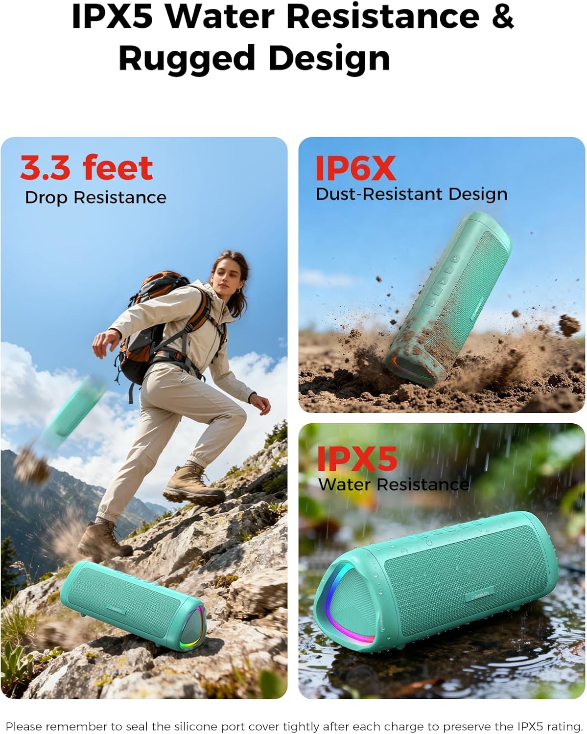 Bluetooth Speaker, 20W HD Sound, Portable Wireless, IPX5 Waterproof, Up to 24H Playtime, TWS, for Home/Party/Outdoor/Camping/Beach Essentials, Birthday Gift for Fathers Day Men Dad Husband (Teal) thumbnail