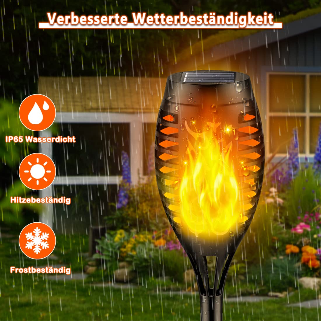 6Stück Solarlampen für Außen Garten, Solar Fackeln für Außen Flackernd, Solarleuchten für Außen Gartendeko, Gartenfackeln für Draußen, Solar Gartenleuchten für Außen LED Gartenbeleuchtung Solar