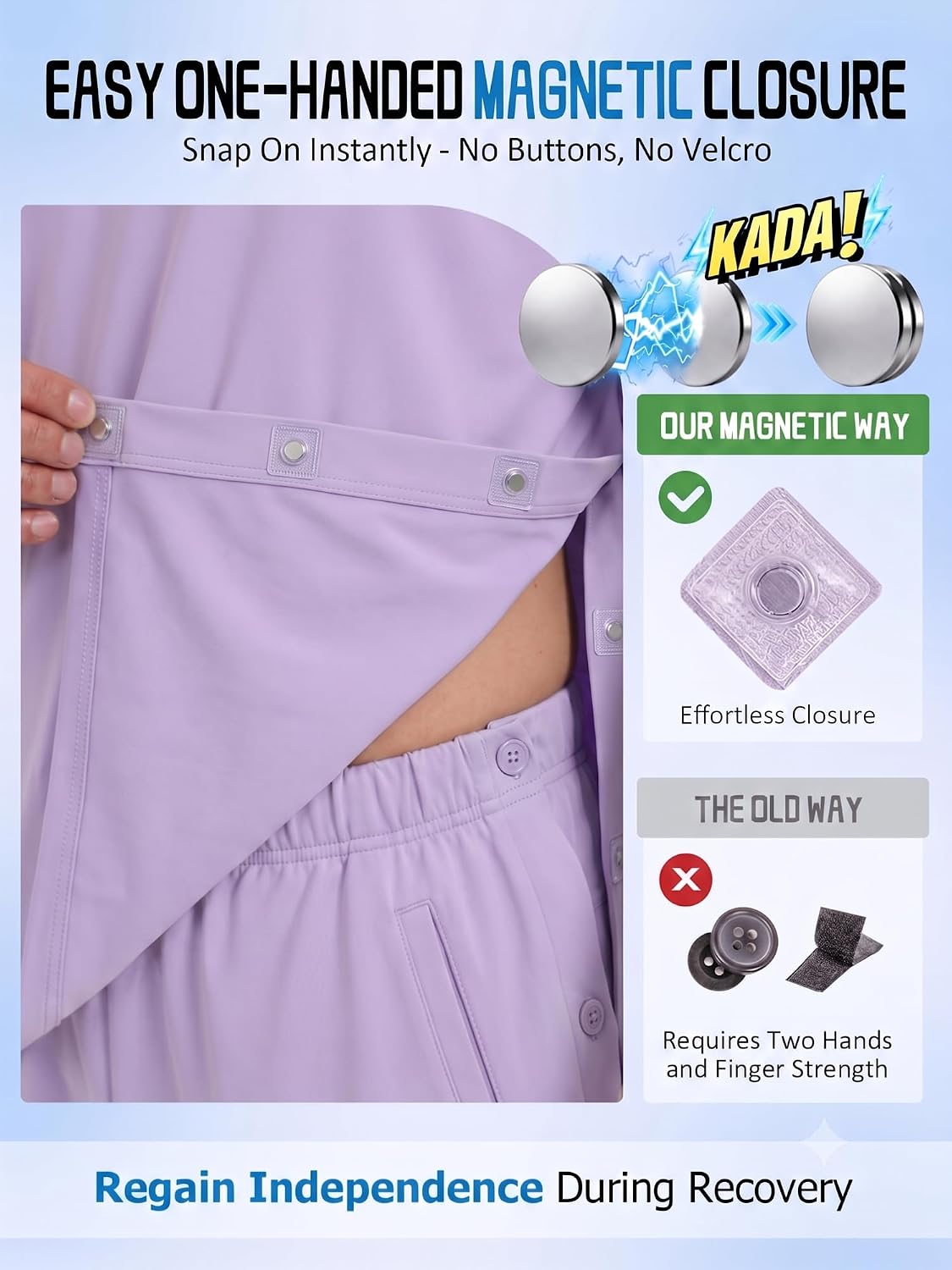 Magnetic Post Surgery Shirt for Men Women Tear Away Clothing Easy One-Handed Dressing Shoulder Surgery IV Access Dialysis