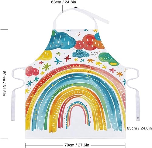 Miniatura 2 de MUSM Apron for Adults - 27.6 X 31.5 Inch, Heavy-Duty Polyester Aprons with Two Large Pockets, Waterproof Rainbow Outline Art Kitchen Apron for