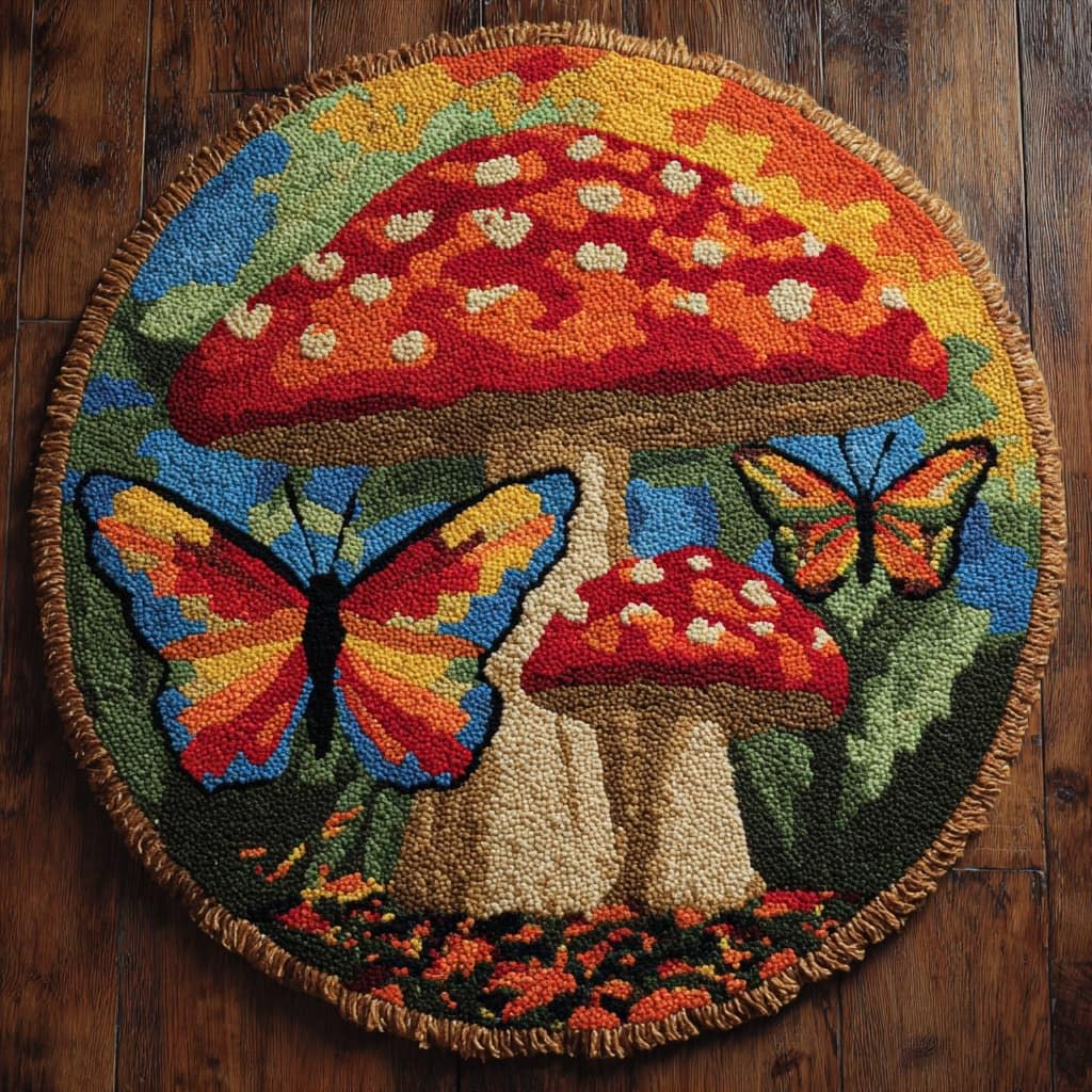 AMBATTERY Rug Making Kit for Adults,Latch Hook Rug Kit,Mushroom Butterfly
