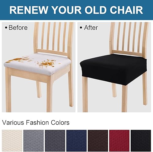 Miniatura 8 de smiry Stretch Jacquard Seat Covers for Dining Room Chairs Set of 4, Removable Washable Chair Seat Protector Slipcovers, No Rear Covers, Black