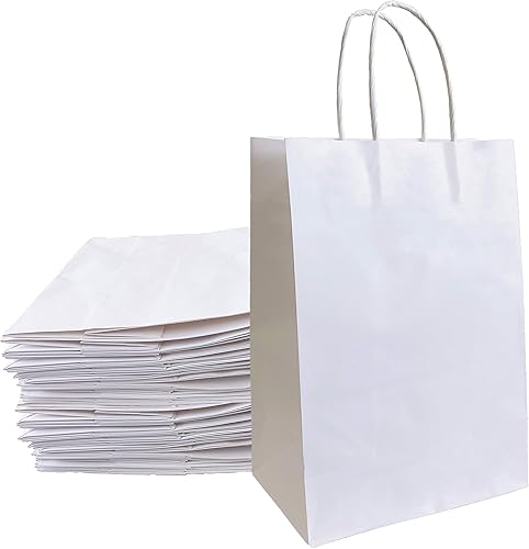 100 bolsas de papel kraft de 7.9 x 4.1 x 10.2 in, con asas para fiestas, negocios, empaques de camisa, cierres de camisa, asas recicladas, bolsas de
