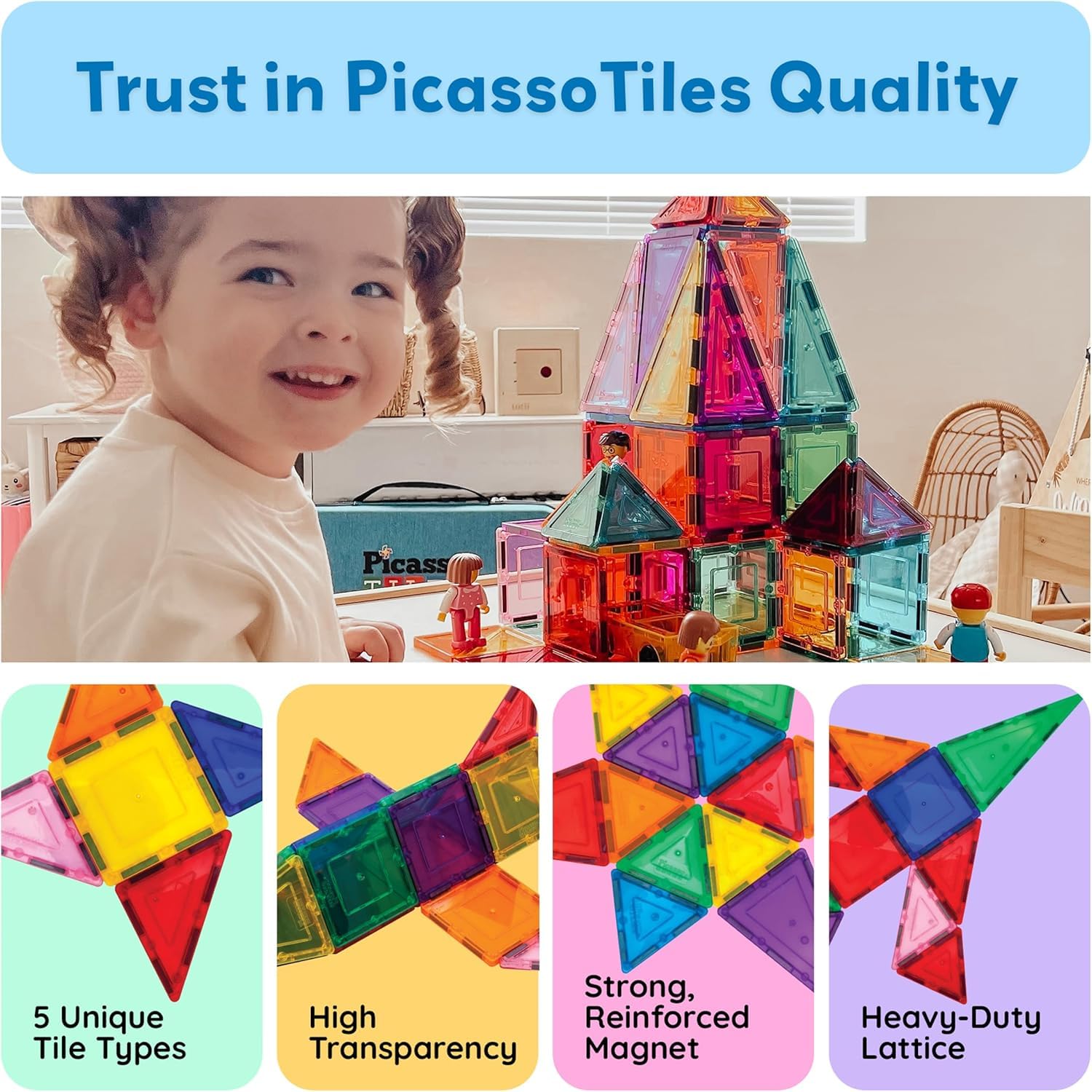 PicassoTiles 60 szt. Magnetyczny blok konstrukcyjny 60-częściowy zestaw magnetycznych płytek budowlanych zabawka zestaw naukowy inżynieria mięta edukacyjny zestaw do zabawy kreatywne dzieci rozwój