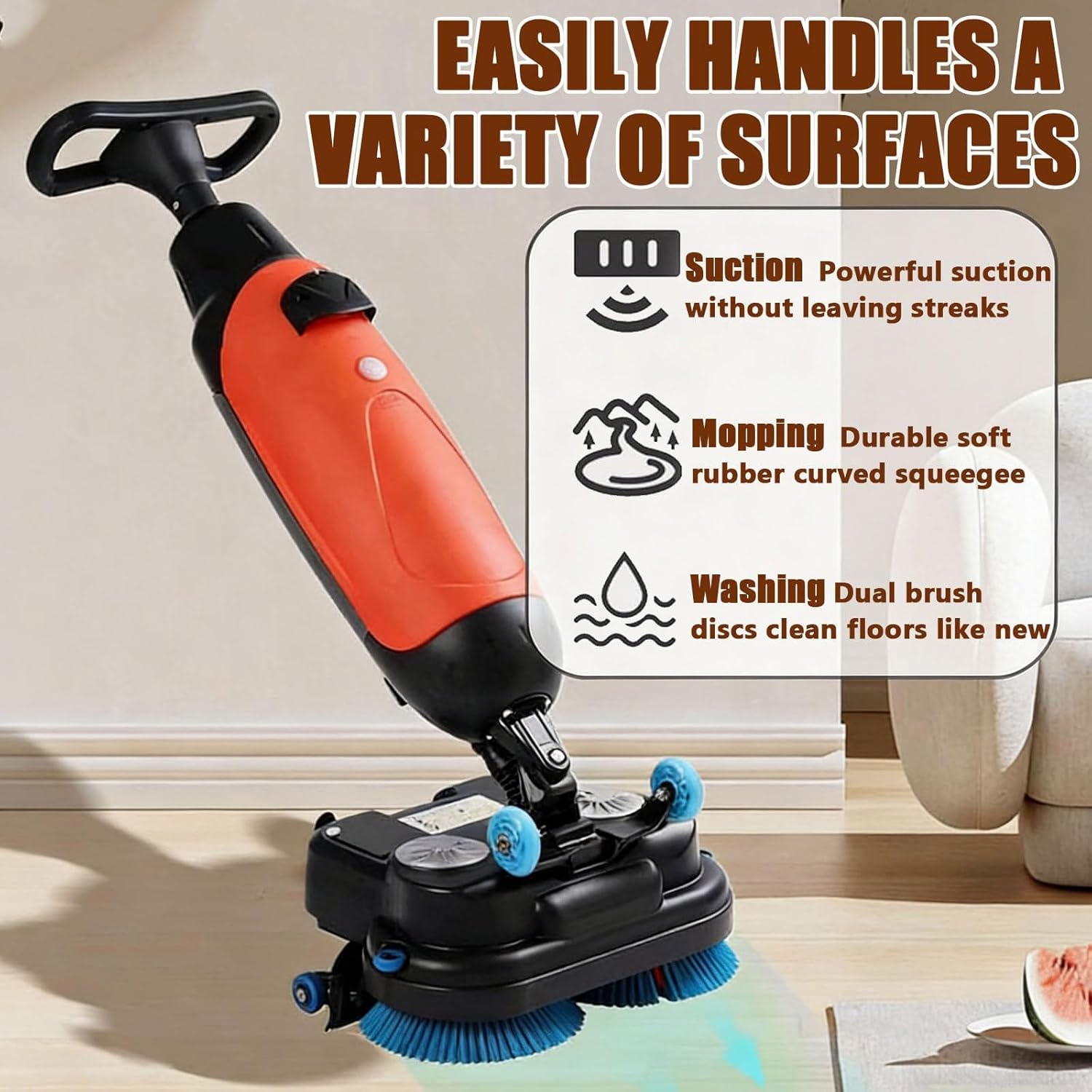 Commercial Floor Scrubber Machine, Multi-Functional Floor Buffer Polisher Machine Carpet Extractor Power Scrub Brush With Dual Brushes Efficient Cleaning For Home And Commercial Spaces(White)