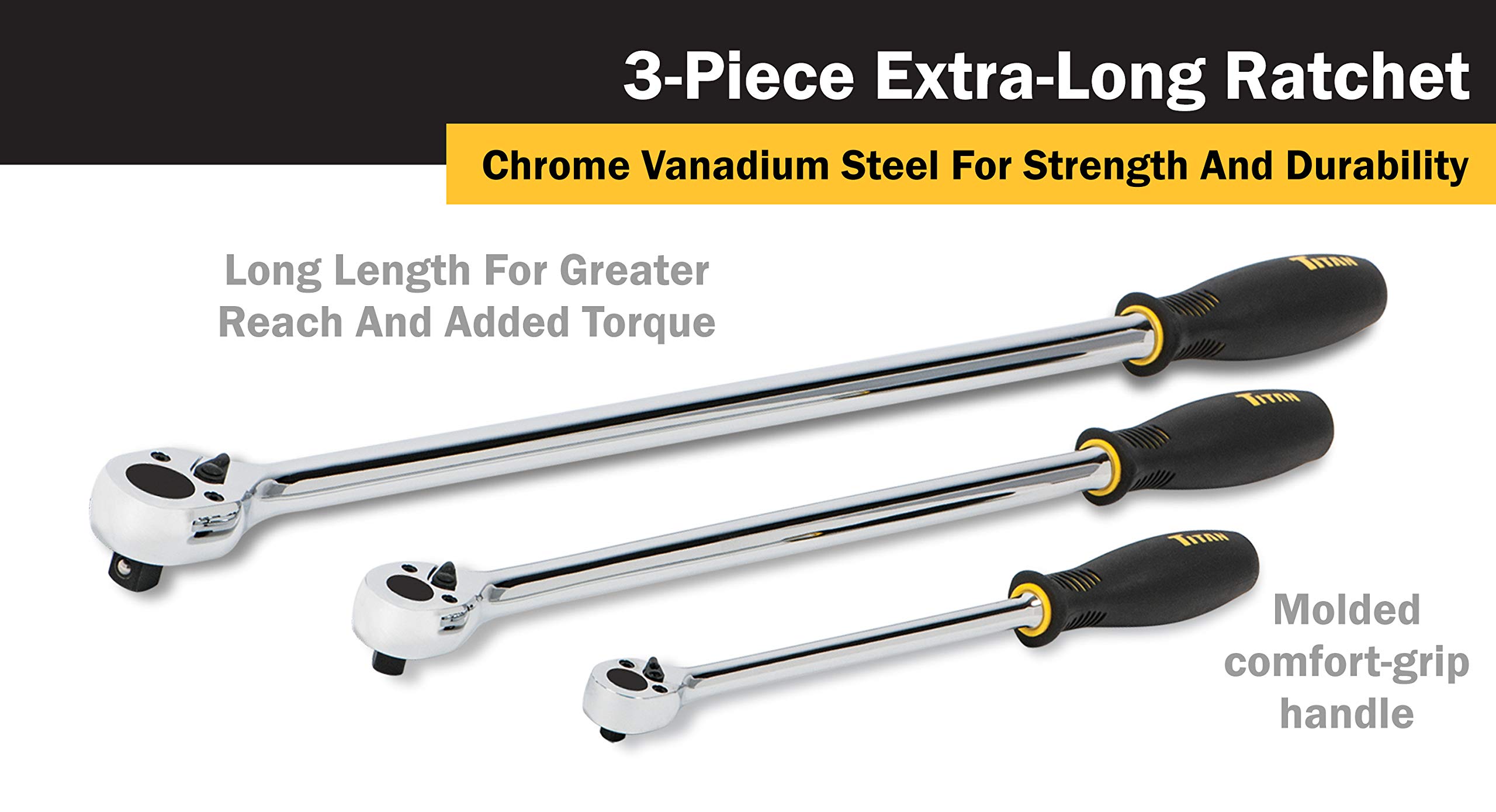 Titan 11307 3-Piece 36-Tooth Extra-Long Ratchet Set, Black, 3-Piece Set - Image 3