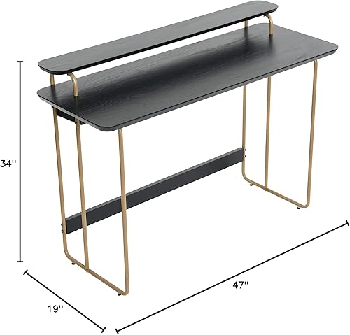 Miniatura 13 de Main + Mesa Pacifica - Escritorio moderno para computadora de mediados de siglo con chapa de madera auténtica y detalles de metal redondeados para
